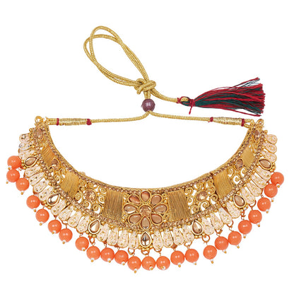 Shining Jewel 18K Antique Gold Plated One Gram Bridal Jewellery Combo Necklace Set with Tikka and Earrings for Women (SJ_2880_O)