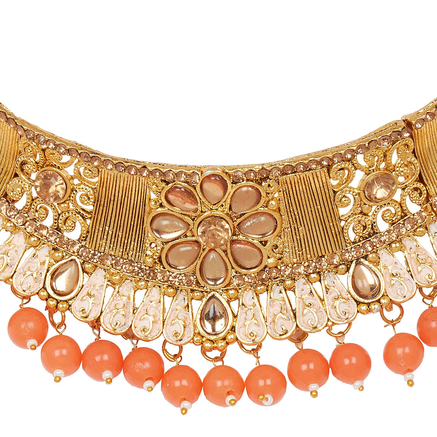 Shining Jewel 18K Antique Gold Plated One Gram Bridal Jewellery Combo Necklace Set with Tikka and Earrings for Women (SJ_2880_O)