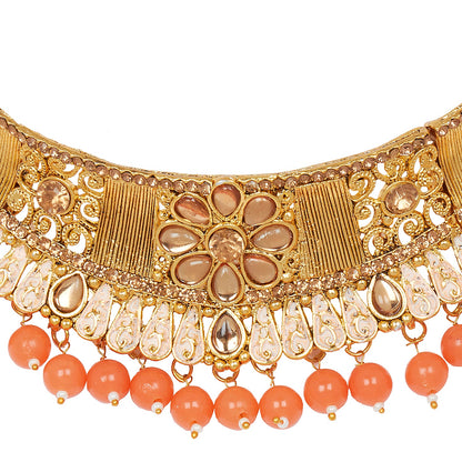 Shining Jewel 18K Antique Gold Plated One Gram Bridal Jewellery Combo Necklace Set with Tikka and Earrings for Women (SJ_2880_O)
