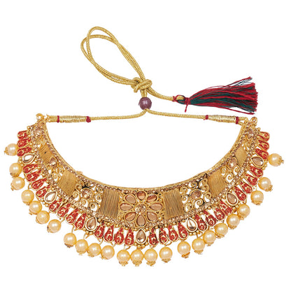 Shining Jewel 18K Antique Gold Plated One Gram Bridal Jewellery Combo Necklace Set with Tikka and Earrings for Women (SJ_2880_R)