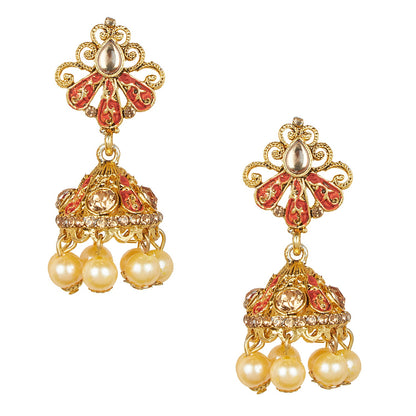 Shining Jewel 18K Antique Gold Plated One Gram Bridal Jewellery Combo Necklace Set with Tikka and Earrings for Women (SJ_2880_R)