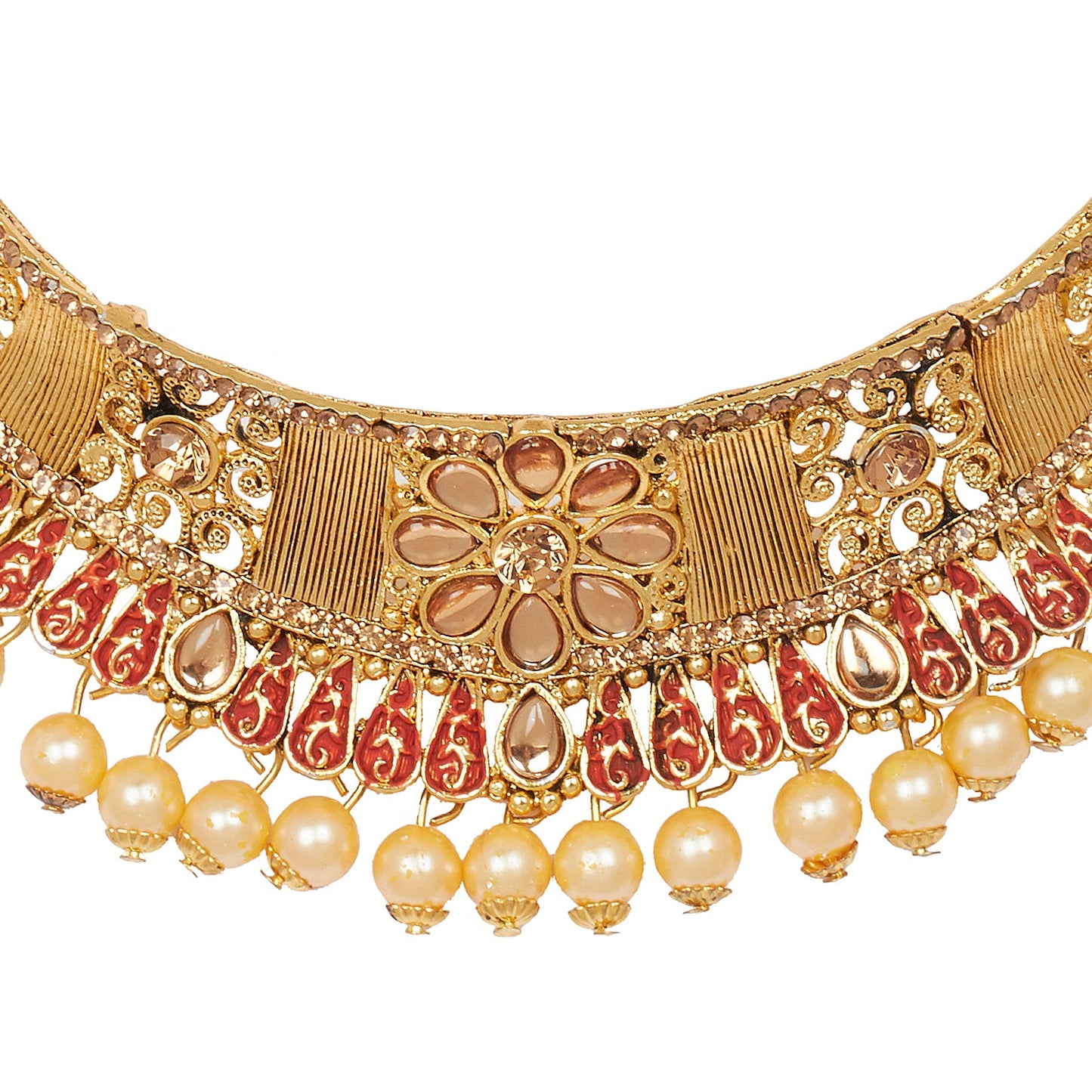 Shining Jewel 18K Antique Gold Plated One Gram Bridal Jewellery Combo Necklace Set with Tikka and Earrings for Women (SJ_2880_R)