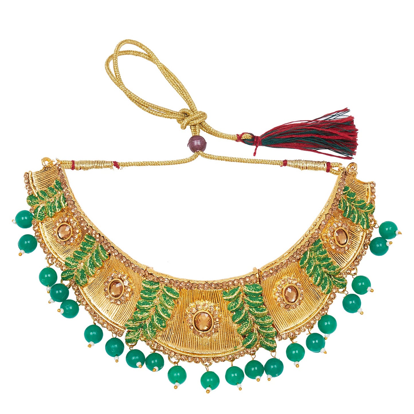 Shining Jewel 18K Antique Gold Plated One Gram Bridal Jewellery Combo Necklace Set with Tikka and Earrings for Women (SJ_2881_G)