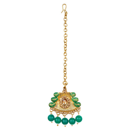 Shining Jewel 18K Antique Gold Plated One Gram Bridal Jewellery Combo Necklace Set with Tikka and Earrings for Women (SJ_2881_G)
