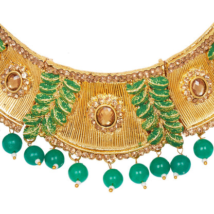 Shining Jewel 18K Antique Gold Plated One Gram Bridal Jewellery Combo Necklace Set with Tikka and Earrings for Women (SJ_2881_G)