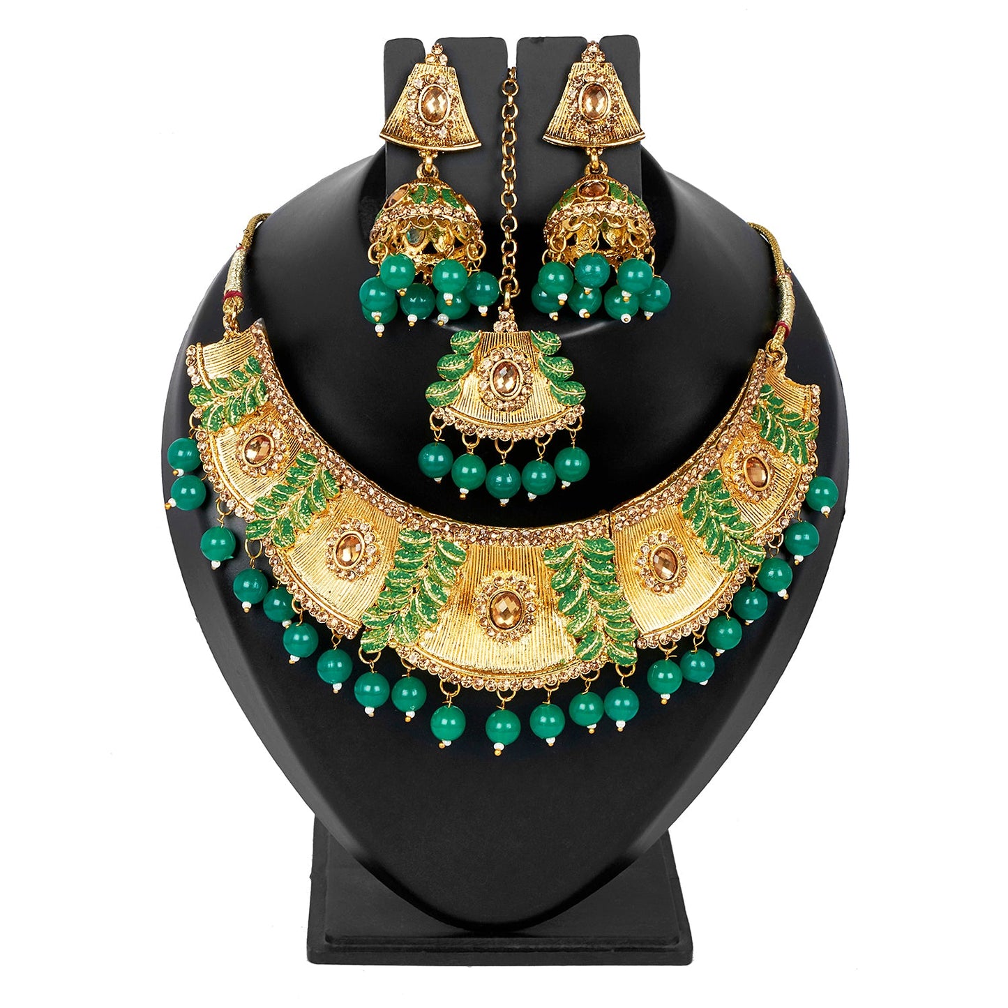 Shining Jewel 18K Antique Gold Plated One Gram Bridal Jewellery Combo Necklace Set with Tikka and Earrings for Women (SJ_2881_G)