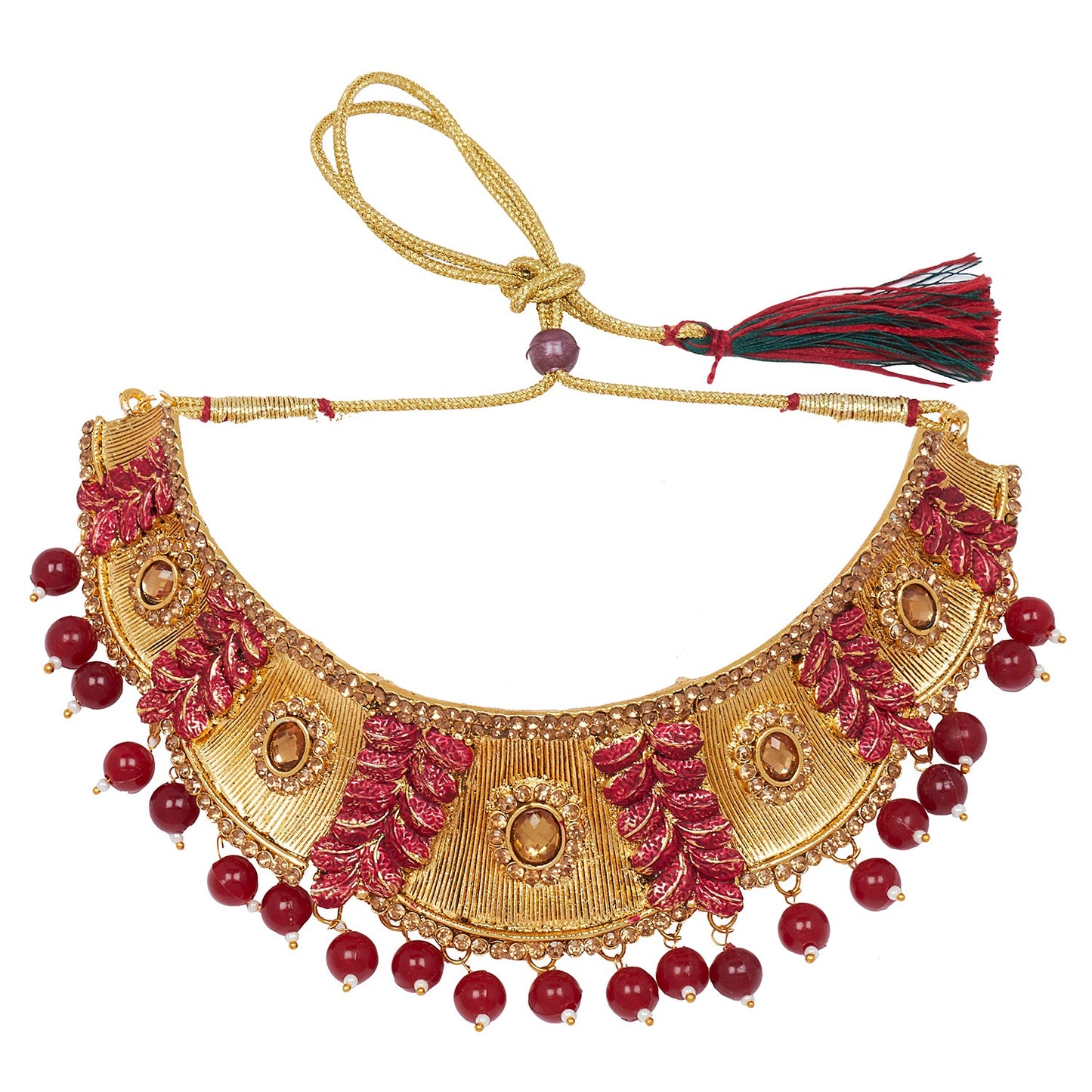 Shining Jewel 18K Antique Gold Plated One Gram Bridal Jewellery Combo Necklace Set with Tikka and Earrings for Women (SJ_2881_M)