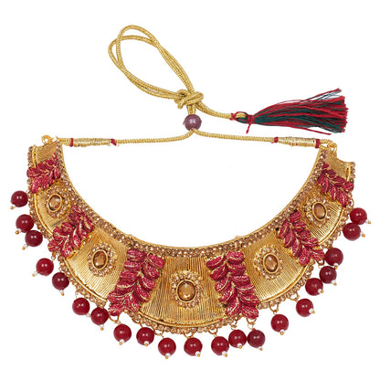 Shining Jewel 18K Antique Gold Plated One Gram Bridal Jewellery Combo Necklace Set with Tikka and Earrings for Women (SJ_2881_M)