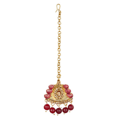 Shining Jewel 18K Antique Gold Plated One Gram Bridal Jewellery Combo Necklace Set with Tikka and Earrings for Women (SJ_2881_M)
