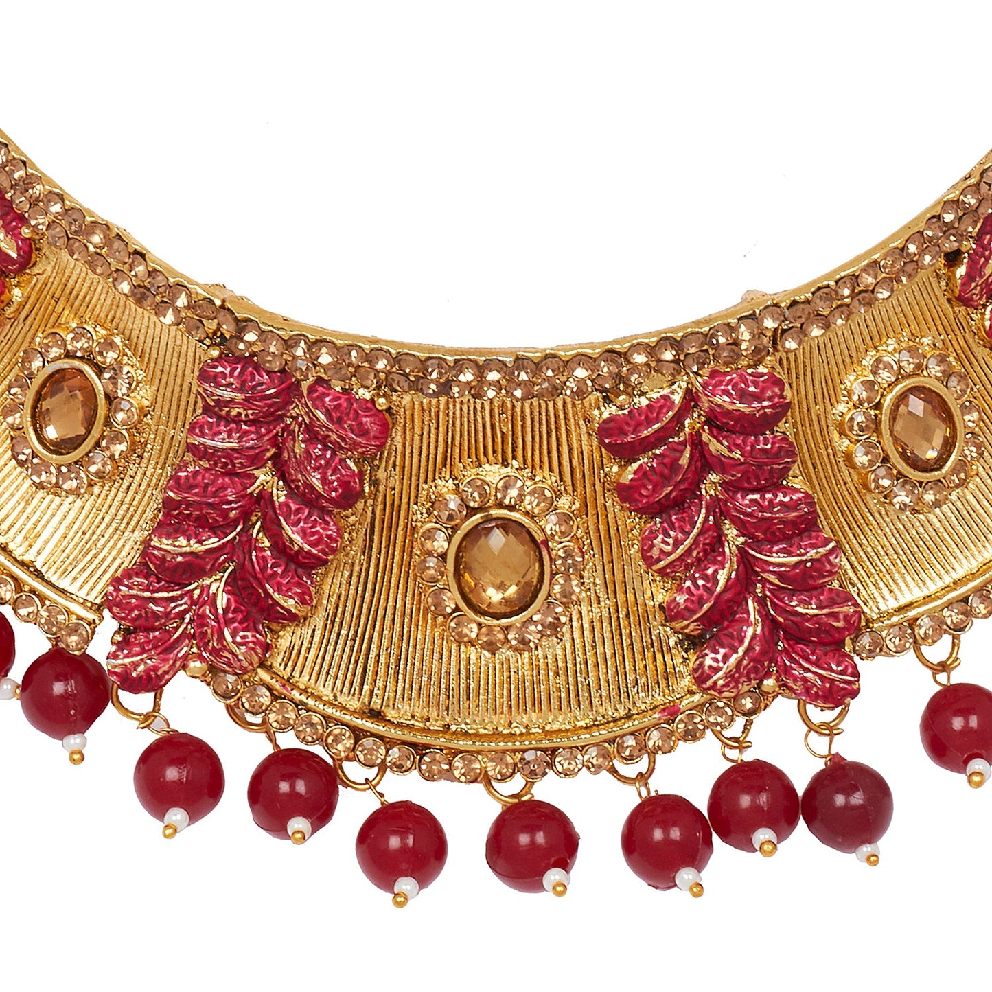 Shining Jewel 18K Antique Gold Plated One Gram Bridal Jewellery Combo Necklace Set with Tikka and Earrings for Women (SJ_2881_M)