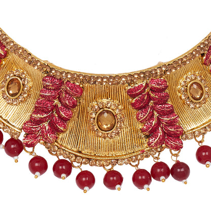 Shining Jewel 18K Antique Gold Plated One Gram Bridal Jewellery Combo Necklace Set with Tikka and Earrings for Women (SJ_2881_M)