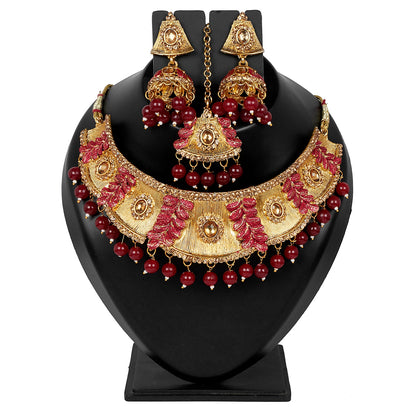 Shining Jewel 18K Antique Gold Plated One Gram Bridal Jewellery Combo Necklace Set with Tikka and Earrings for Women (SJ_2881_M)