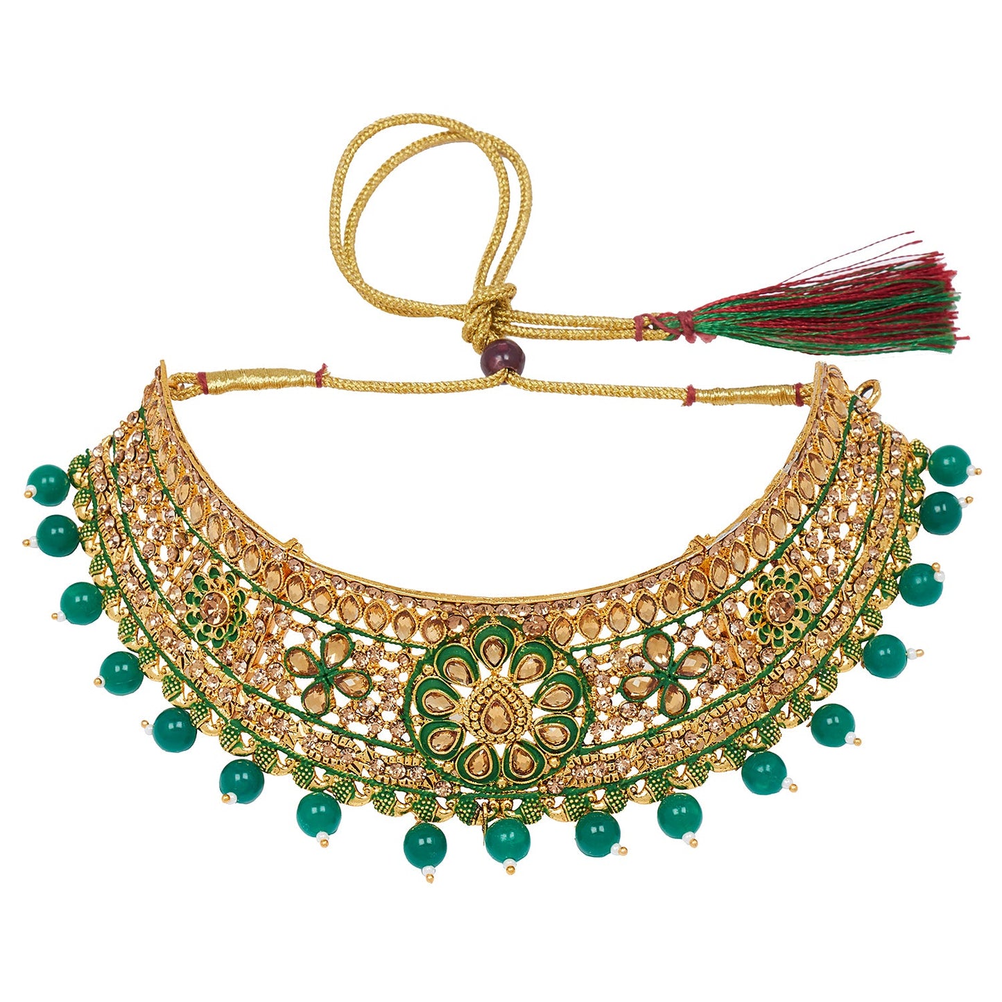 Shining Jewel 18K Antique Gold Plated One Gram Bridal Jewellery Combo Necklace Set with Tikka and Earrings for Women (SJ_2882_G)