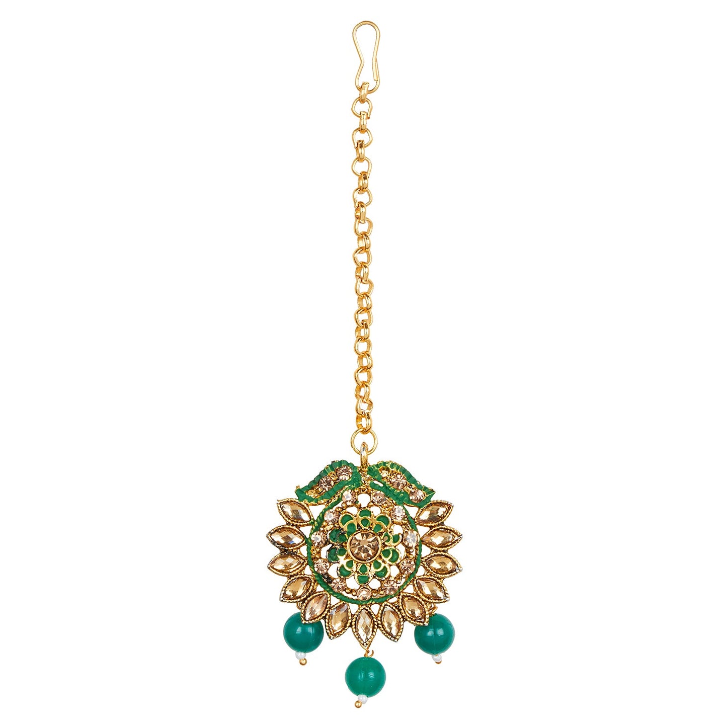 Shining Jewel 18K Antique Gold Plated One Gram Bridal Jewellery Combo Necklace Set with Tikka and Earrings for Women (SJ_2882_G)