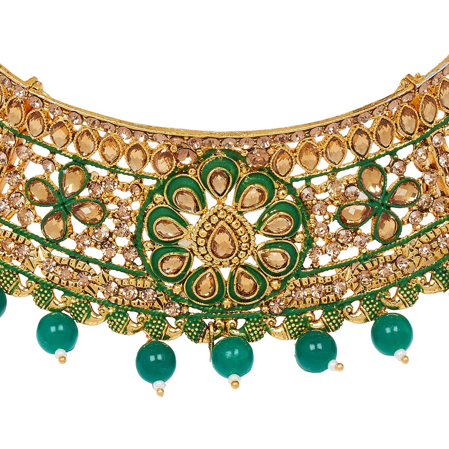 Shining Jewel 18K Antique Gold Plated One Gram Bridal Jewellery Combo Necklace Set with Tikka and Earrings for Women (SJ_2882_G)