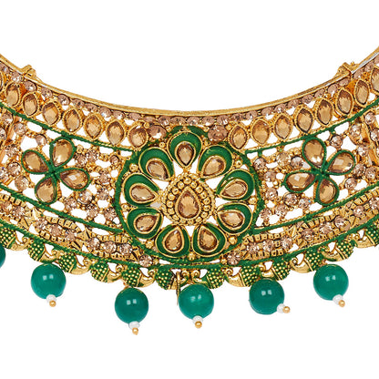 Shining Jewel 18K Antique Gold Plated One Gram Bridal Jewellery Combo Necklace Set with Tikka and Earrings for Women (SJ_2882_G)