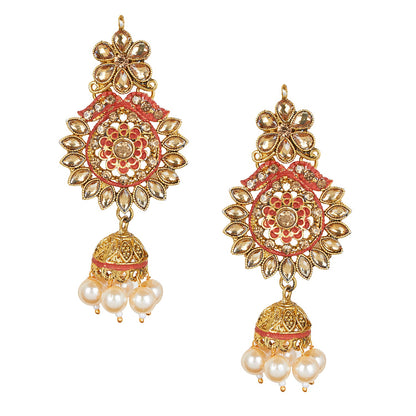 Shining Jewel 18K Antique Gold Plated One Gram Bridal Jewellery Combo Necklace Set with Tikka and Earrings for Women (SJ_2882_R)