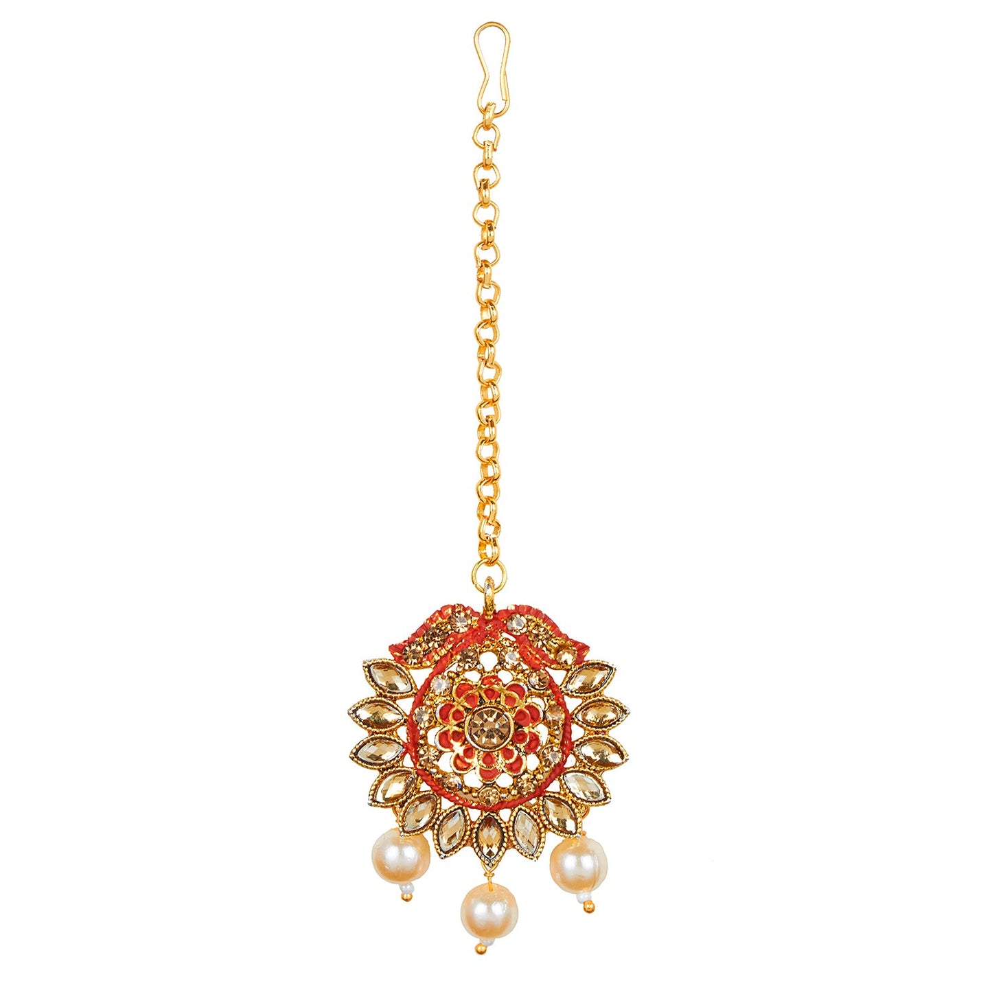 Shining Jewel 18K Antique Gold Plated One Gram Bridal Jewellery Combo Necklace Set with Tikka and Earrings for Women (SJ_2882_R)