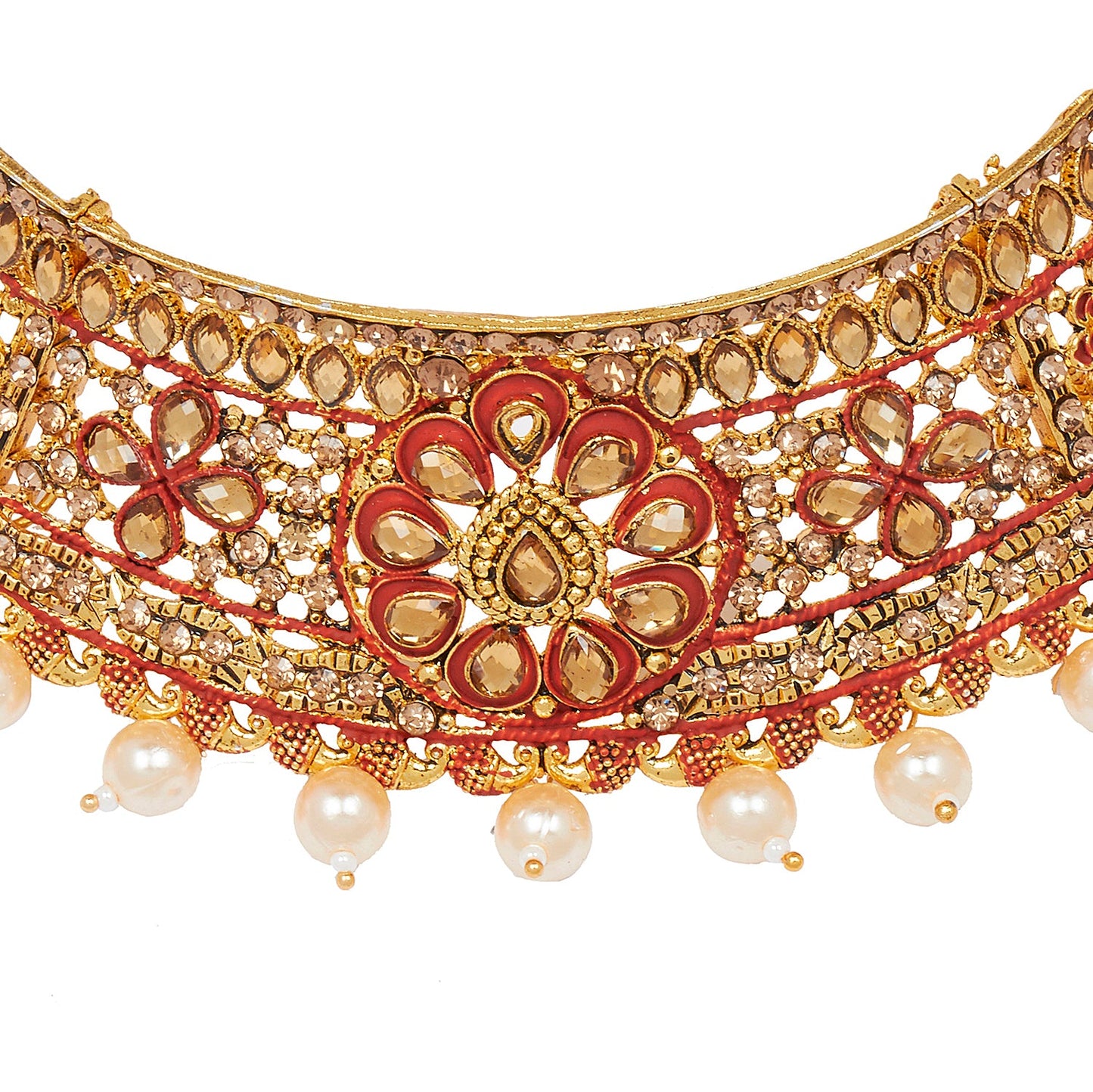 Shining Jewel 18K Antique Gold Plated One Gram Bridal Jewellery Combo Necklace Set with Tikka and Earrings for Women (SJ_2882_R)