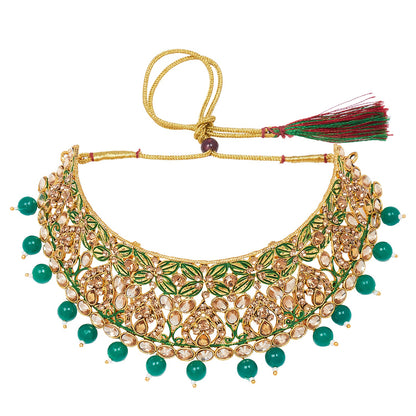 Shining Jewel 18K Antique Gold Plated One Gram Bridal Jewellery Combo Necklace Set with Tikka and Earrings for Women (SJ_2883_G)