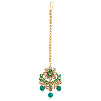 Shining Jewel 18K Antique Gold Plated One Gram Bridal Jewellery Combo Necklace Set with Tikka and Earrings for Women (SJ_2883_G)