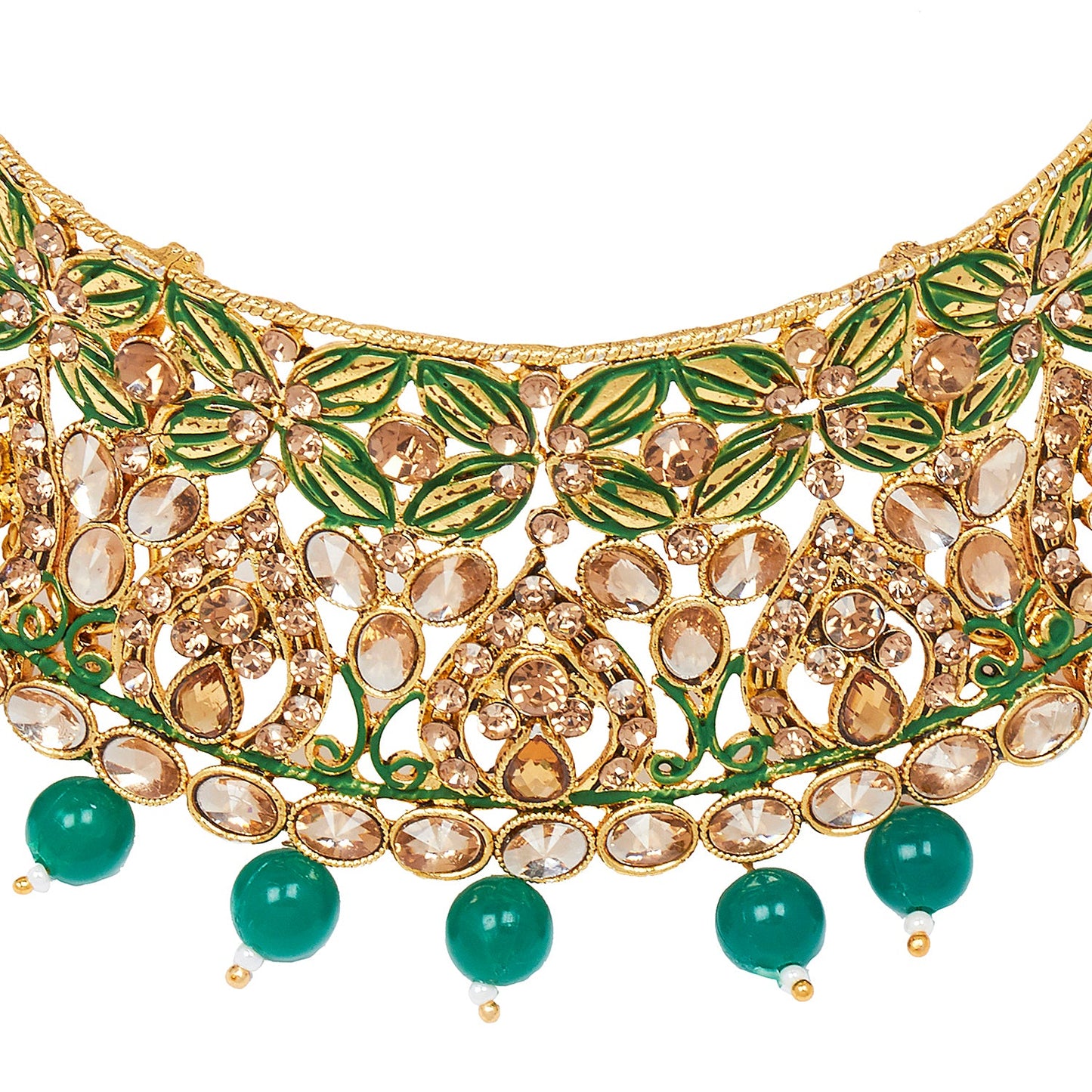 Shining Jewel 18K Antique Gold Plated One Gram Bridal Jewellery Combo Necklace Set with Tikka and Earrings for Women (SJ_2883_G)