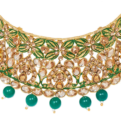 Shining Jewel 18K Antique Gold Plated One Gram Bridal Jewellery Combo Necklace Set with Tikka and Earrings for Women (SJ_2883_G)