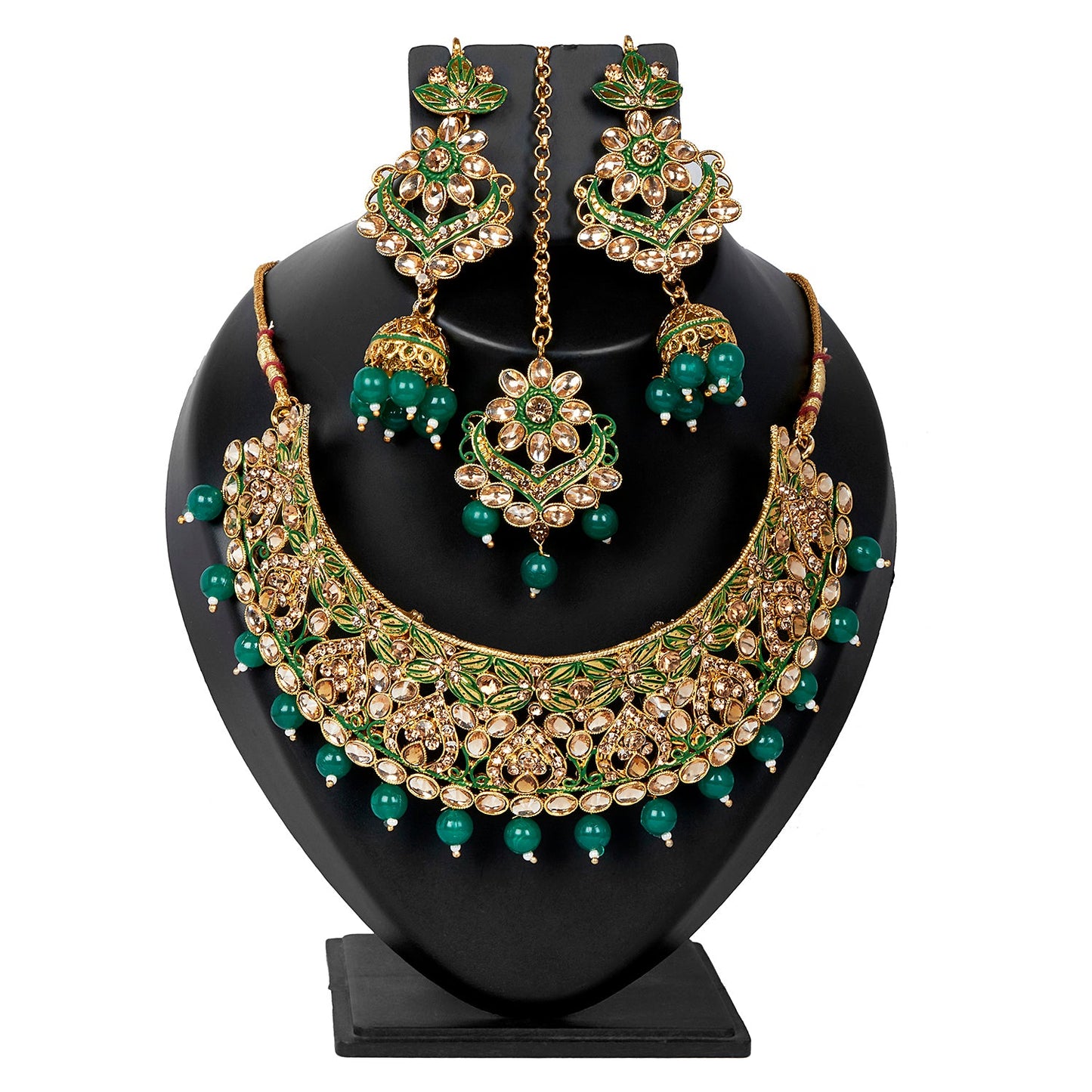 Shining Jewel 18K Antique Gold Plated One Gram Bridal Jewellery Combo Necklace Set with Tikka and Earrings for Women (SJ_2883_G)