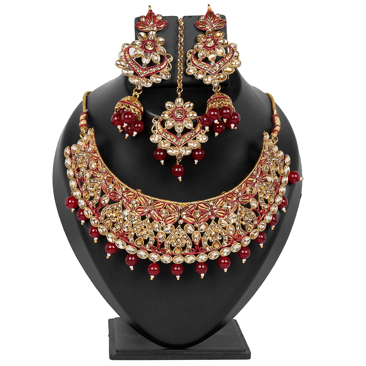 Shining Jewel 18K Antique Gold Plated One Gram Bridal Jewellery Combo Necklace Set with Tikka and Earrings for Women (SJ_2883_M)