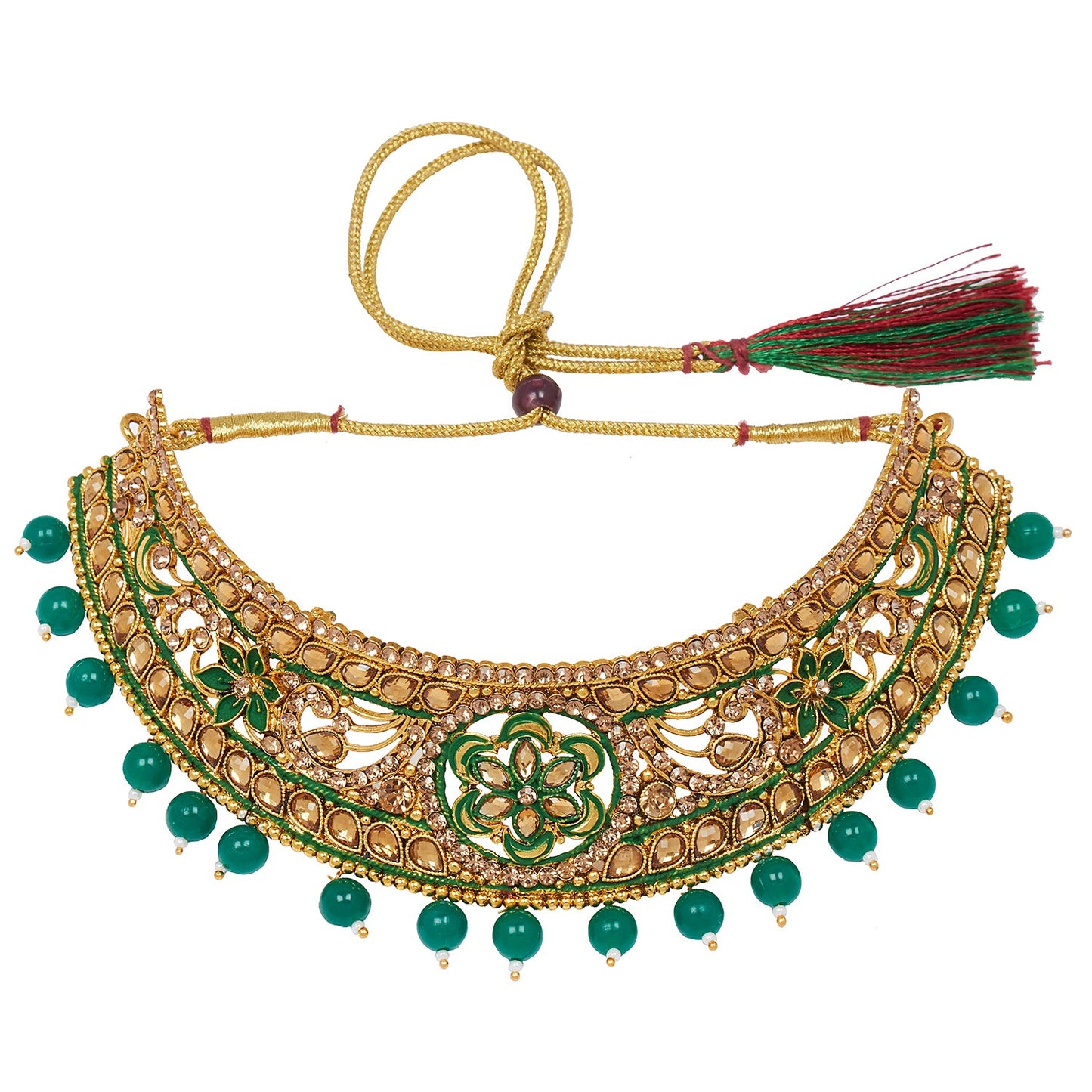 Shining Jewel 18K Antique Gold Plated One Gram Bridal Jewellery Combo Necklace Set with Tikka and Earrings for Women (SJ_2884_G)