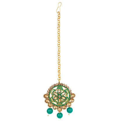 Shining Jewel 18K Antique Gold Plated One Gram Bridal Jewellery Combo Necklace Set with Tikka and Earrings for Women (SJ_2884_G)
