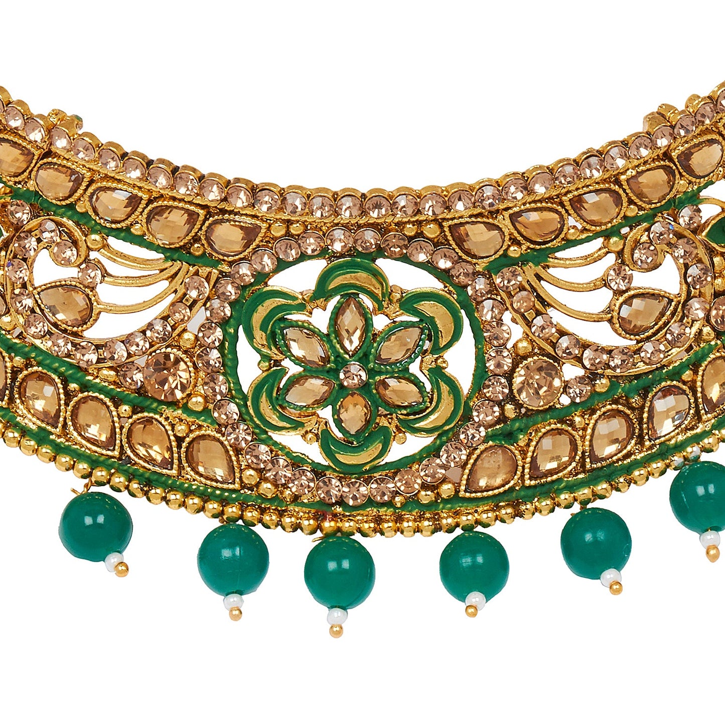 Shining Jewel 18K Antique Gold Plated One Gram Bridal Jewellery Combo Necklace Set with Tikka and Earrings for Women (SJ_2884_G)