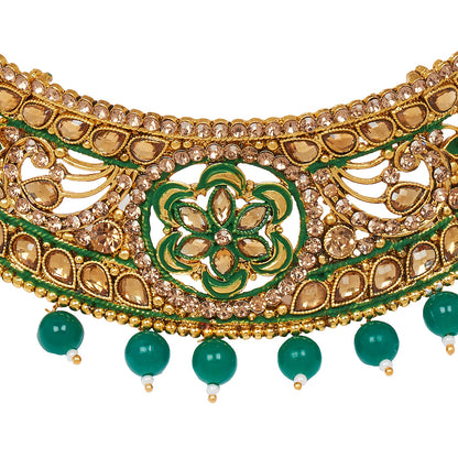 Shining Jewel 18K Antique Gold Plated One Gram Bridal Jewellery Combo Necklace Set with Tikka and Earrings for Women (SJ_2884_G)