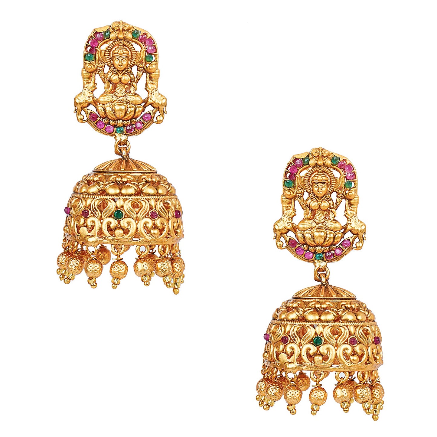 Handcrafted 18K Antique Gold Plated Godess Lakshmi Temple Jewellery Necklace With Matching  Jhumka Earring For Women (SJ_2886)