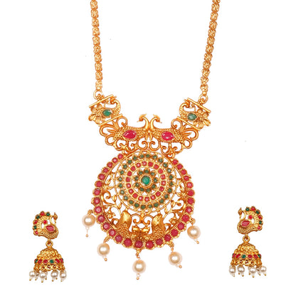 Handcrafted 18K Antique Gold Plated Temple Jewellery Necklace With Matching Earring For Women (SJ_2899)