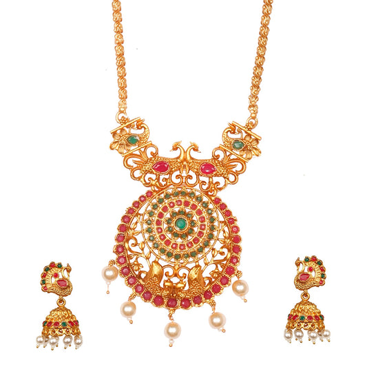 Handcrafted 18K Antique Gold Plated Temple Jewellery Necklace With Matching Earring For Women (SJ_2899)