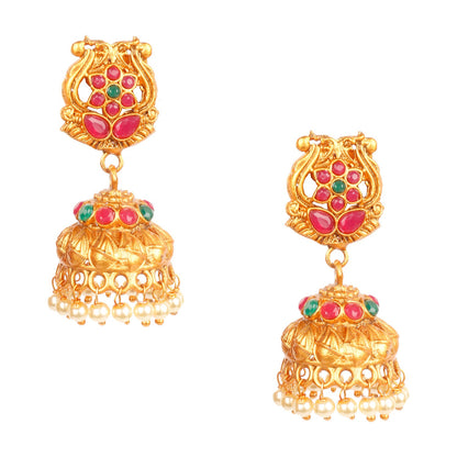 Handcrafted 18K Antique Gold Plated Temple Jewellery Necklace With Matching Earring For Women (SJ_2900)