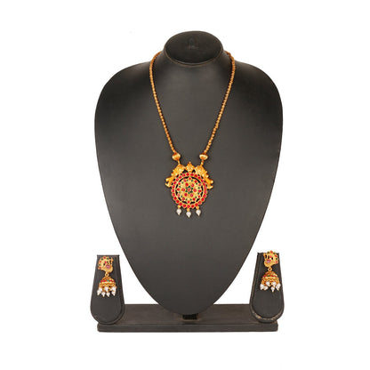 Handcrafted 18K Antique Gold Plated Temple Jewellery Necklace With Matching Earring For Women (SJ_2900)