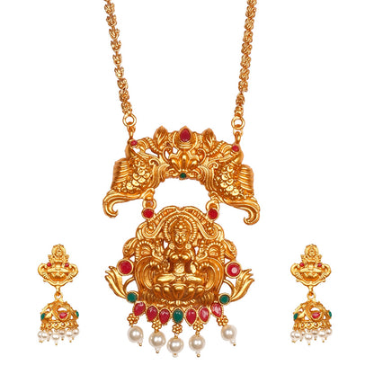 Handcrafted 18K Antique Gold Plated Godess Lakshmi Temple Jewellery Necklace With Matching Earring For Women (SJ_2901)