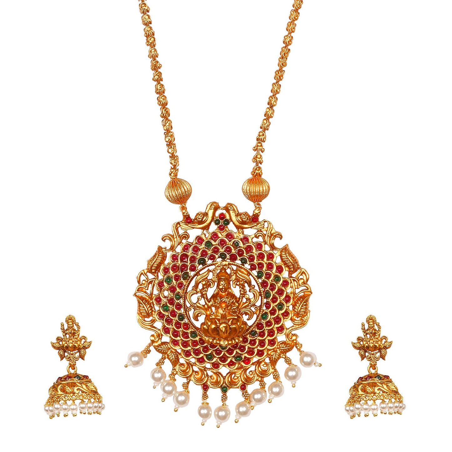 Handcrafted 18K Antique Gold Plated Godess Lakshmi Temple Jewellery Necklace With Matching Earring For Women (SJ_2902)