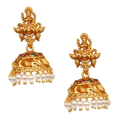 Handcrafted 18K Antique Gold Plated Godess Lakshmi Temple Jewellery Necklace With Matching Earring For Women (SJ_2902)