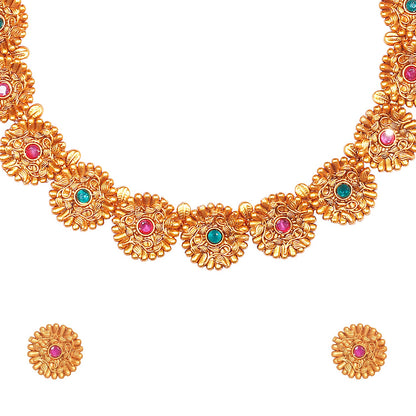 Handcrafted 18K Antique Gold Plated Temple Jewellery Necklace With Matching Earring For Women (SJ_2909)