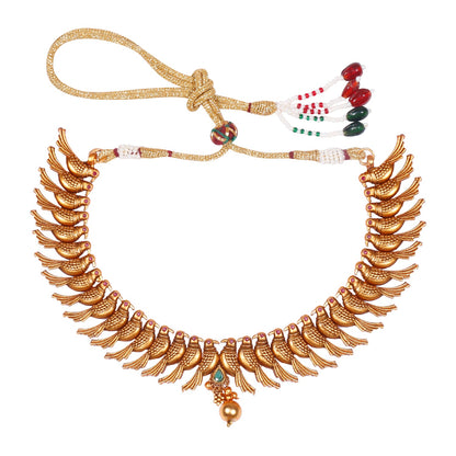 Traditional Indian Handcrafted 18K Antique Gold Plated Temple Parrot Jewellery Necklace With Matching Earring For Women (SJ_2918)