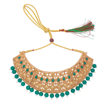 Shining Jewel 18K Antique Gold Plated One Gram Traditional Wedding Bridal Jewellery Combo Necklace Set with Tikka and Earrings for Women (SJ_2920_G)