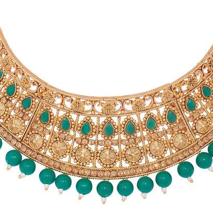 Shining Jewel 18K Antique Gold Plated One Gram Traditional Wedding Bridal Jewellery Combo Necklace Set with Tikka and Earrings for Women (SJ_2920_G)