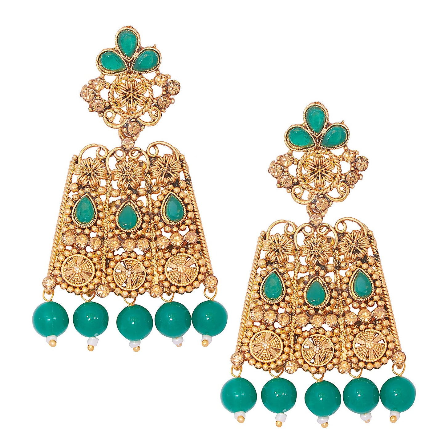 Shining Jewel 18K Antique Gold Plated One Gram Traditional Wedding Bridal Jewellery Combo Necklace Set with Tikka and Earrings for Women (SJ_2920_G)