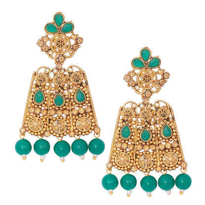 Shining Jewel 18K Antique Gold Plated One Gram Traditional Wedding Bridal Jewellery Combo Necklace Set with Tikka and Earrings for Women (SJ_2920_G)