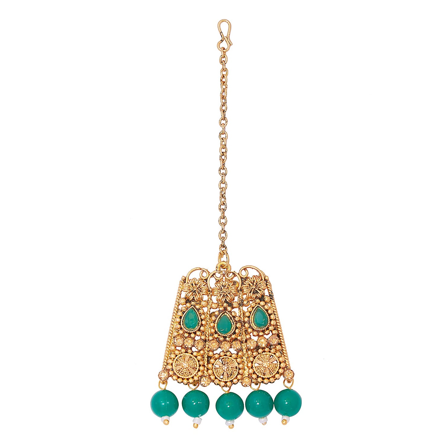 Shining Jewel 18K Antique Gold Plated One Gram Traditional Wedding Bridal Jewellery Combo Necklace Set with Tikka and Earrings for Women (SJ_2920_G)