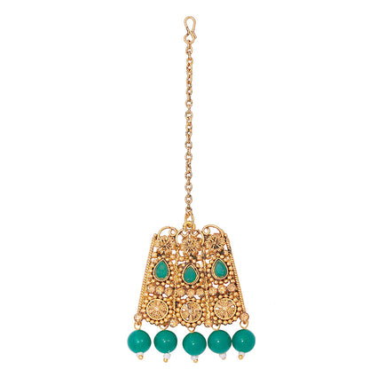 Shining Jewel 18K Antique Gold Plated One Gram Traditional Wedding Bridal Jewellery Combo Necklace Set with Tikka and Earrings for Women (SJ_2920_G)