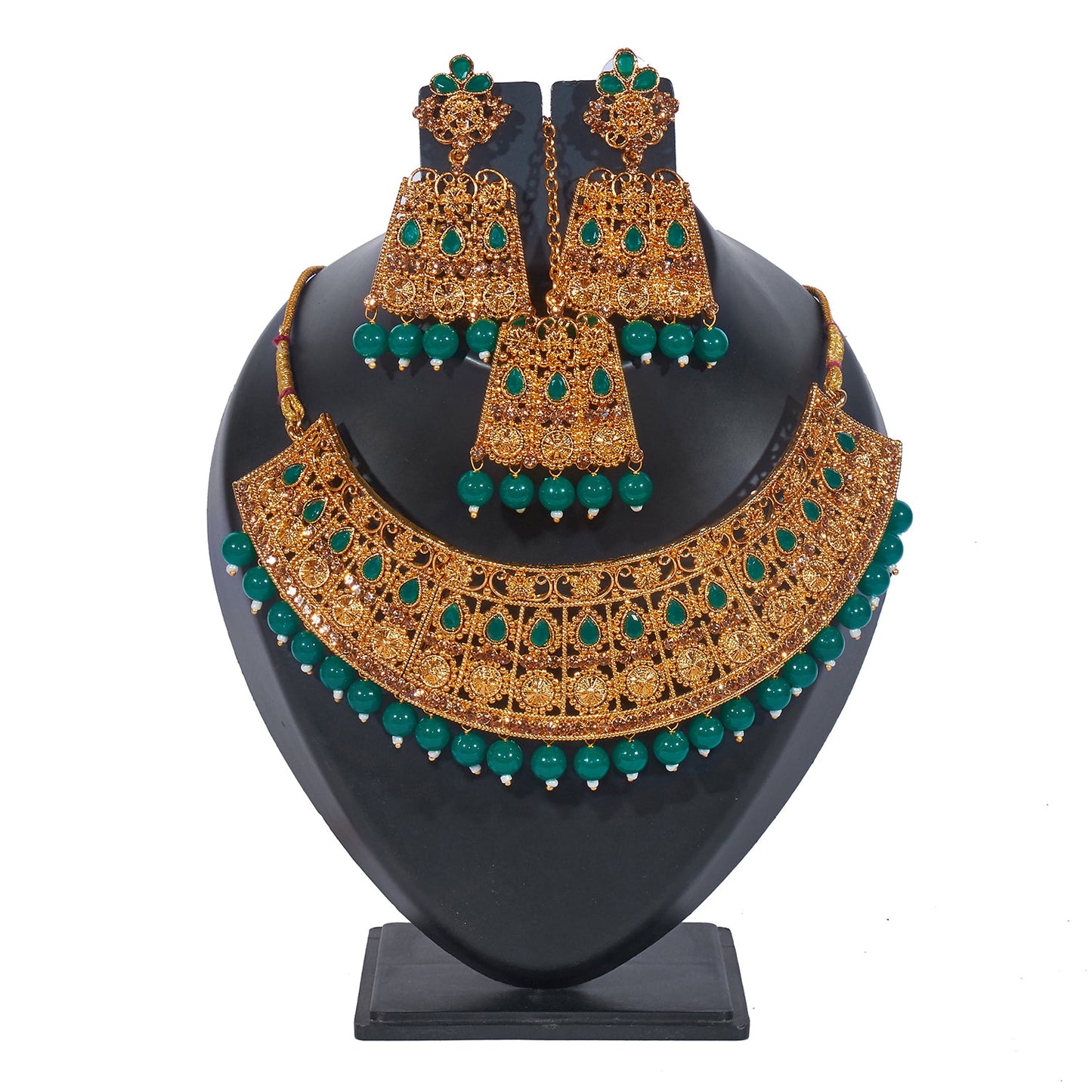 Shining Jewel 18K Antique Gold Plated One Gram Traditional Wedding Bridal Jewellery Combo Necklace Set with Tikka and Earrings for Women (SJ_2920_G)
